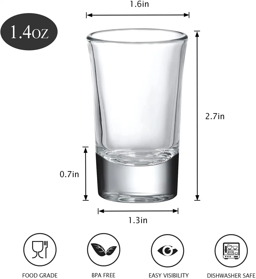 1.4oz 40ml Wholesale Whiskey Shot Glass Set Small Glass Cups for Liqueur Spirits Bar Party