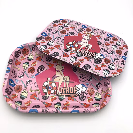 Vassoio per fumatori Bros in metallo rosa con copertura magnetica