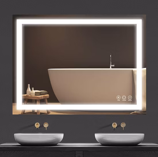 Specchio illuminato decorativo da parete per vanità del bagno con luci a LED