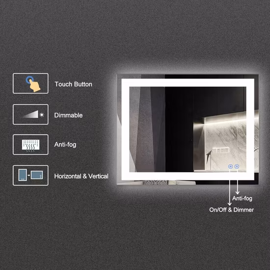 Home Hospitality Hotel Certificato CE/UL/cUL Specchio a LED illuminato a parete per bagno illuminato retroilluminato progettato in varie forme per forniture da bagno